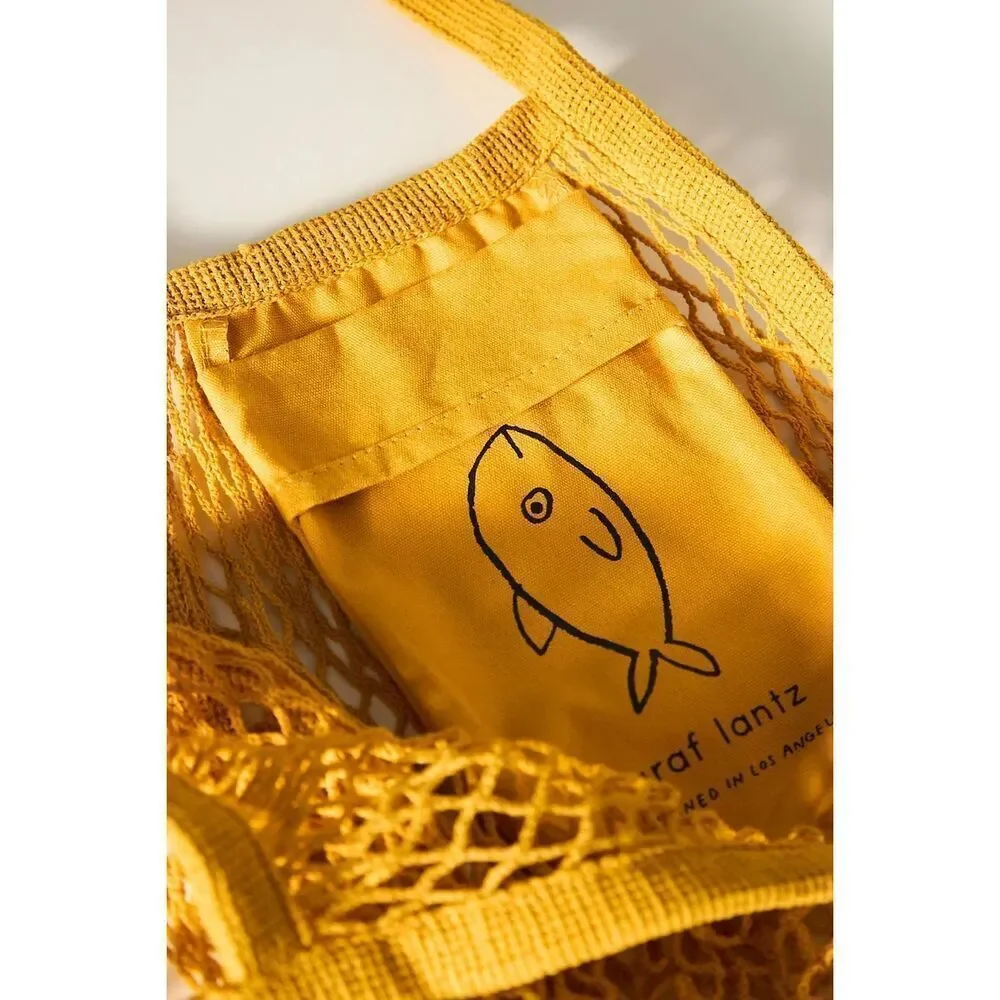 Graf Lantz Ami Net Market Tote Dijon Yellow Eco-Friendly Beach Bag, Made in USA - Picture 2 of 3